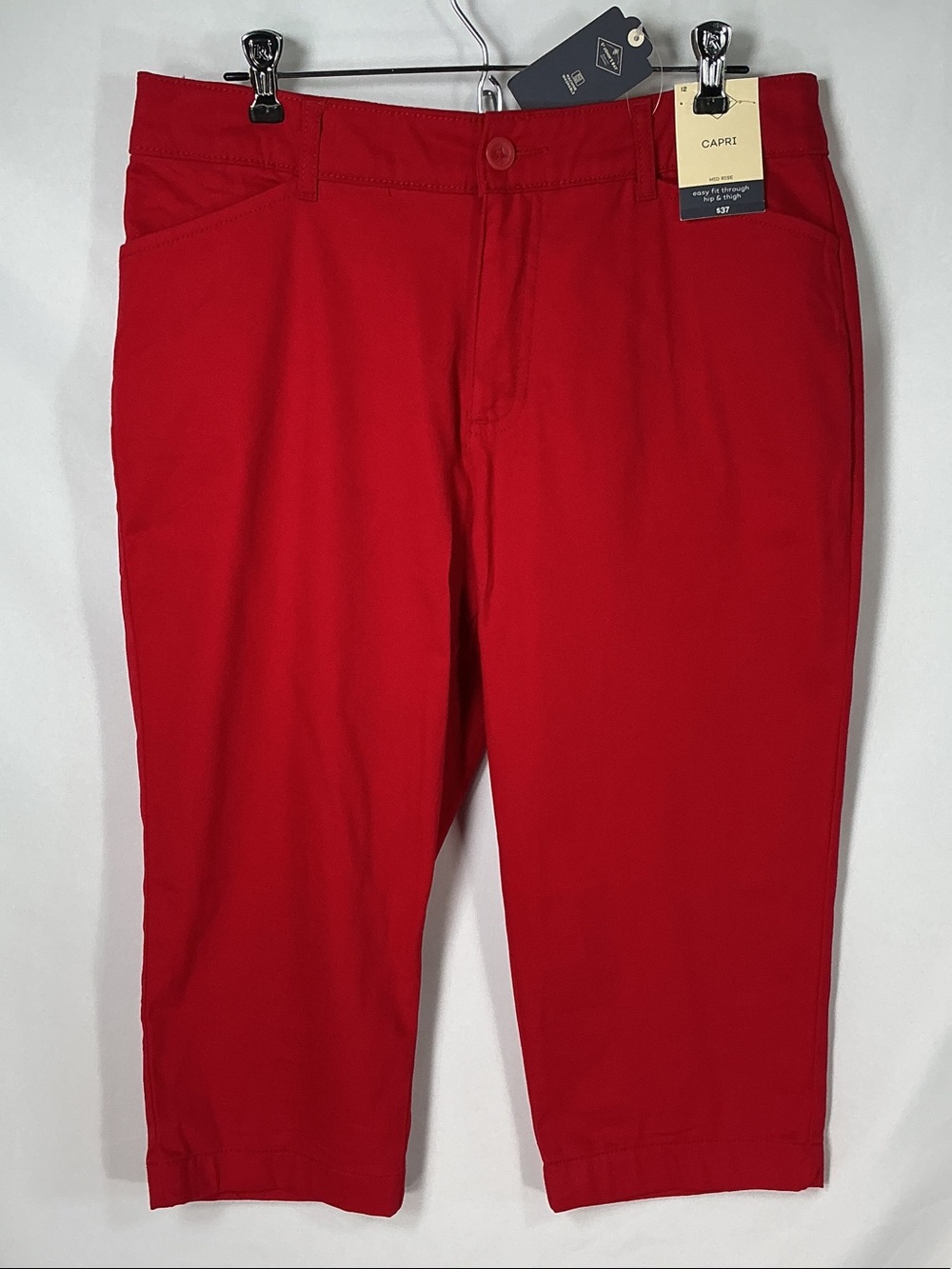 St. John's Bay NWT Red Easy Fit Stretch Crop Capri Pants Size 12 Trousers